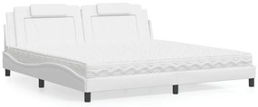 vidaXL Cama com colchão 200x200 cm couro artificial branco