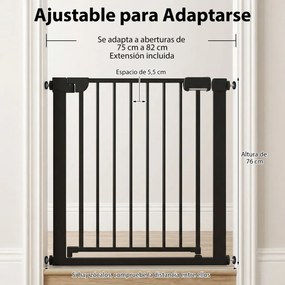 Barreira de segurança 75 cm a 82 cm animais de estimação ou bebes para escadas Fecho automático e montagem por pressão Preto