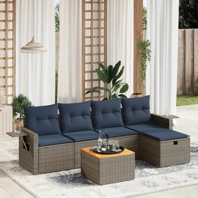 vidaXL 6 pcs conjunto sofás p/ jardim c/ almofadões vime PE cinzento
