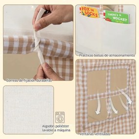 Tenda de Crianças com Tapete Acolchoado 125 x 100 x 127 cm, Luzes de Estrelas e Bandeirinhas Quadradas, Janelas e Portas Enroláveis para Crianças de 3
