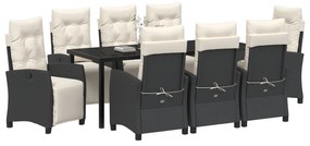 Conjunto de Jantar de Jardim 9 Peças de Rattan Poliéster Preto