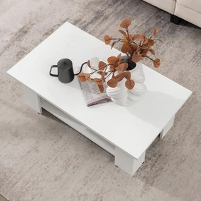 Mesa de centro moderna com prateleira aberta de madeira para sala 90 x 52 x 40 cm branca