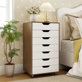 Móvel gavetas para escritório com 7 gavetas 49 x 40 x 87 cm com 4 rodas universais Arquivo vertical de madeira com rodas natural