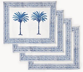 Individuais de mesa em algodão pintados à mão The Palms, conjunto de 4