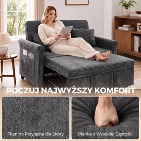 Sofá-cama 2 Lugares 3 em 1 com Encosto Ajustável em 5 Posições Bolsos Laterais e 2 Almofadas Cinza