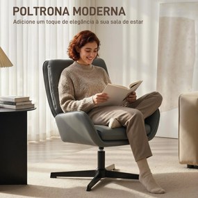 Poltrona de Sala Estofada em PU Poltrona de Leitura com Assento Acolchoado Apoios de Braços Pés Metálicos Cinzento