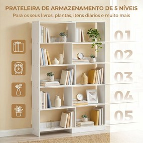 Estante Expansível 5 Níveis Estante para Livros Giratória 350° Largura Ajustável Convertível em L Reta ou Compacta 111,5x23,8x163,7 cm Branco