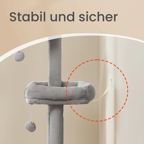 Arranhador para gatos com bolas de pelúcia 48,5 x 48,5 x 140,7 cm cinzento