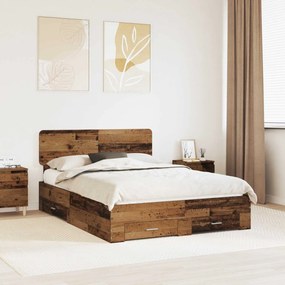 vidaXL Estrutura da Cama com cabeceira Madeira antiga 140 x 200 cm