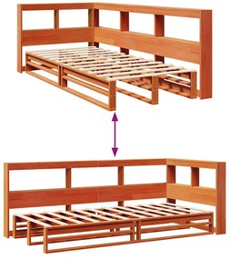 Cama com estante sem colchão 75x190cm pinho maciço castanho-mel