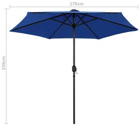Guarda-sol jardim c/ luzes LED/poste alumínio 270 cm azul-ciano