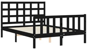 Estrutura de cama com cabeceira 140x190 cm madeira maciça preto