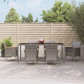 vidaXL 7 pcs conjunto de jantar p/ jardim c/ almofadões vime PE cinza