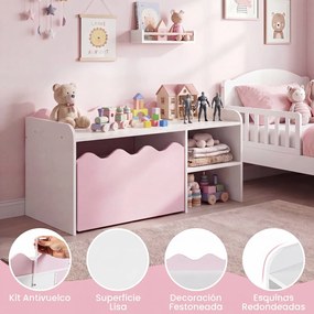 Secretária Infantil com Estante Aberta, 89,5 x 40 x 45 cm, Caixa de Arrumação com Rodas, Rosa