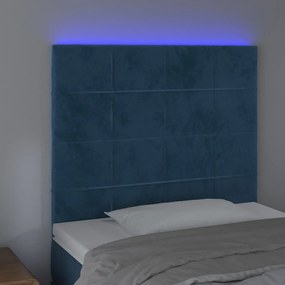 Cabeceira cama c/ luzes LED veludo 90x5x118/128cm azul-escuro