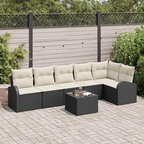 vidaXL Conjunto de Sofá de Jardim 7 pcs Preto e Branco vime PE