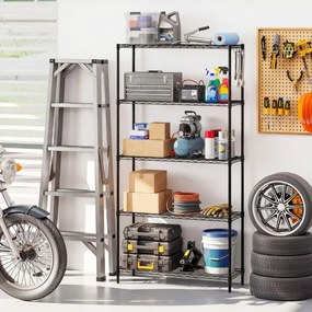 Estante metálica 91 x 35 x 182 cm ajustável de 5 níveis com grelha de arame com capacidade para 565 kg para casa, cozinha, garagem, escritórios Preta
