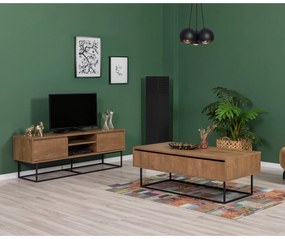 Conjunto de Móveis de Sala Laxus – Nogueira/Preto – TV: 140x50x40 cm,