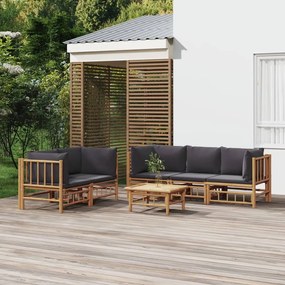 vidaXL 6 pcs conjunto lounge jardim bambu c/ almofadões cinza-escuro