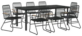 9 pcs conjunto de jantar para jardim vime de PVC preto