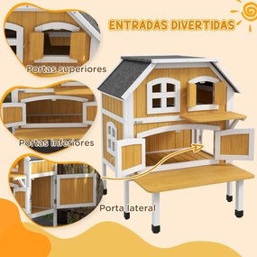 PawHut Casa para Gatos de Madeira 78x82x93 cm Casota para Gatos de 2 N