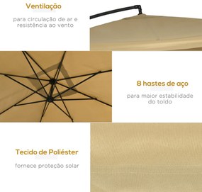 Outsunny Chapéu de Sol de Jardim 296x296x265cm Chapéu de Sol Excêntrico com Rede Mosquiteira manivela Base Cruzada e Suporte de Aço para varanda Pátio Exterior Bege
