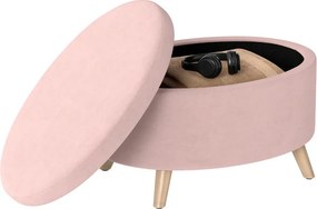 Puff Estofado em Veludo Acolchoado Banco de Armazenamento com Tampa Removível e Pés de Madeira 71x51,5x42 cm Rosa