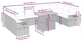 11 pcs conjunto sofás de jardim c/ almofadões vime PE cinzento