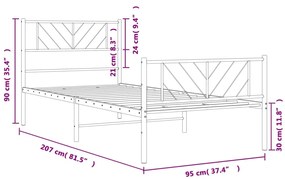 Estrutura de cama com cabeceira e pés 90x200 cm metal branco