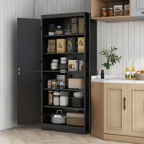 Armário de cozinha 76 x 40 x 176,7 cm, com 4 portas, 6 níveis e prateleiras ajustáveis, preto