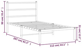 Estrutura de cama em metal com cabeceira 107x203 cm branco