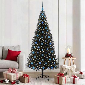 vidaXL Árvore de Natal com 300 LEDs com suporte Preto 210 cm PVC