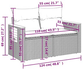 4 pcs conjunto de sofás para jardim c/ almofadões vime PE preto