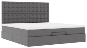 Estrutura de cama otomana com colchão cinza couro falso