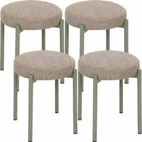 HOMCOM Conjunto de 4 Banquetas Empilháveis Redondas com Assento Acolchoado, sem Encosto, Economia de Espaço, 45 x 45 x 47,5 cm, Castanho Claro | Aosom Portugal