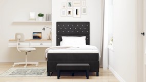 Cama Box Spring com Colchão e Banco Preto 120x200 cm Veludo
