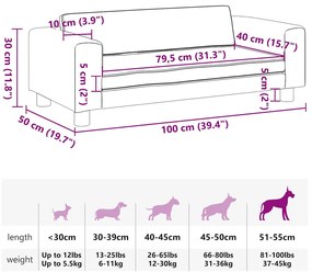 Cama para cães com extensão 100x50x30 cm veludo cinzento-claro