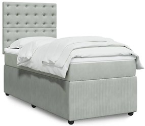 vidaXL Cama com molas/colchão 80x200 cm veludo cinza-claro