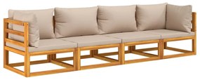 4pcs conj. lounge jardim madeira c/almofadões cinza-acastanhado