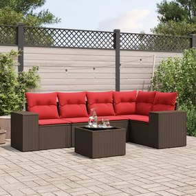 vidaXL 6 pcs conjunto de sofás jardim c/ almofadões vime PE castanho