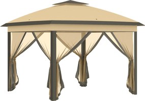 Outsunny Pérgola Dobrável Exterior com Altura Ajustável Teto Duplo 4 Mosquiteiras Removíveis e Bolsa de Transporte 3,3x3,3 m Bege | Aosom Portugal