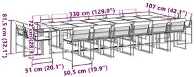 17 pcs conj. de jantar p/ jardim c/ almofadões textilene preto