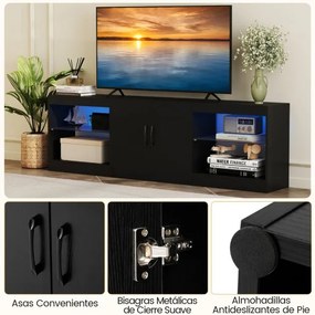 Móvel para TV até 85" com 195 x 30 x 55 cm de  3 em 1 com luzes LED e prateleiras de vidro ajustáveis Preto