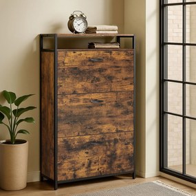 Sapateira Armário para sapatos com 3 portas 80 x 30 x 130 cm castanho vintage-preto