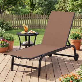 Conjunto de 2 Espreguiçadeiras de Jardim, 190 x 69 cm, Encosto Ajustável em 6 Posições, Castanho