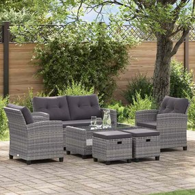 vidaXL 6 pcs conjunto sofás jardim c/ almofadões vime cinzento-escuro