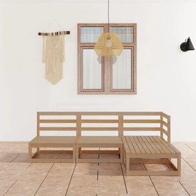 4 pcs conjunto lounge de jardim pinho maciço castanho mel