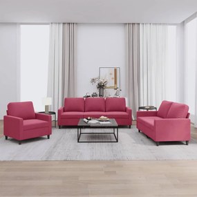 3201480 vidaXL 3 pcs conjunto de sofás com almofadões veludo vermelho tinto