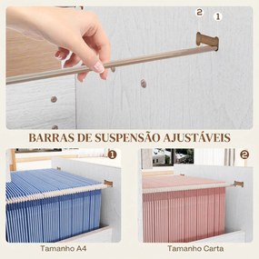Bloco Gavetas de Escritório com 4 Gavetas Fechadura e Suportes Ajustáveis para Documentos A4 e Letter Branco 40x42x130,8 cm Branco
