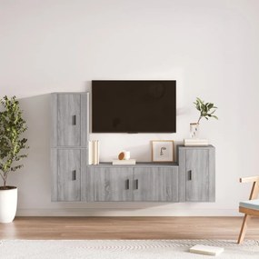 vidaXL Conjunto móveis de TV 4 pcs madeira processada sonoma cinza